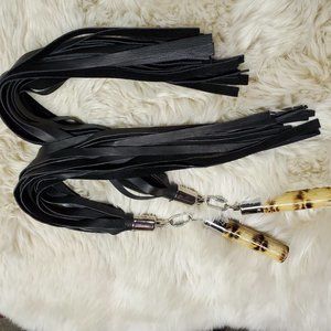 Genuine Leather and Rubber Swivel Floggers Set with Bamboo Handles